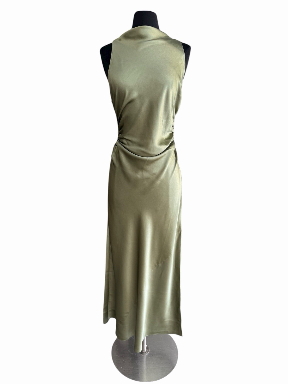 REFORMATION Casette Silk Dress Artichoke Olive Green Midi Womens Size 10 NWT