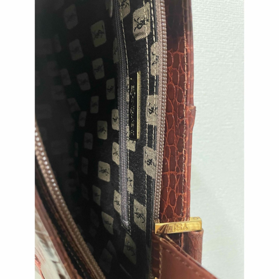 Yves Saint Laurent Handbag croco embossed Bordeaux Size: W:11.6 × H:8.1 in.