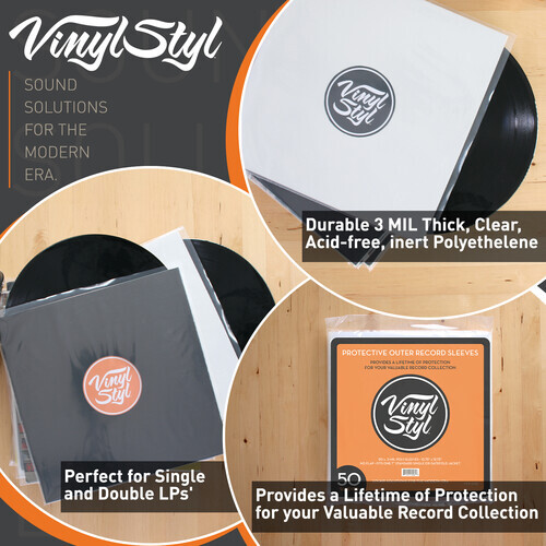 Vinyl Styl® 12 Inch Vinyl Record Outer Sleeve Polyethylene – 50 Count (Clear) [N