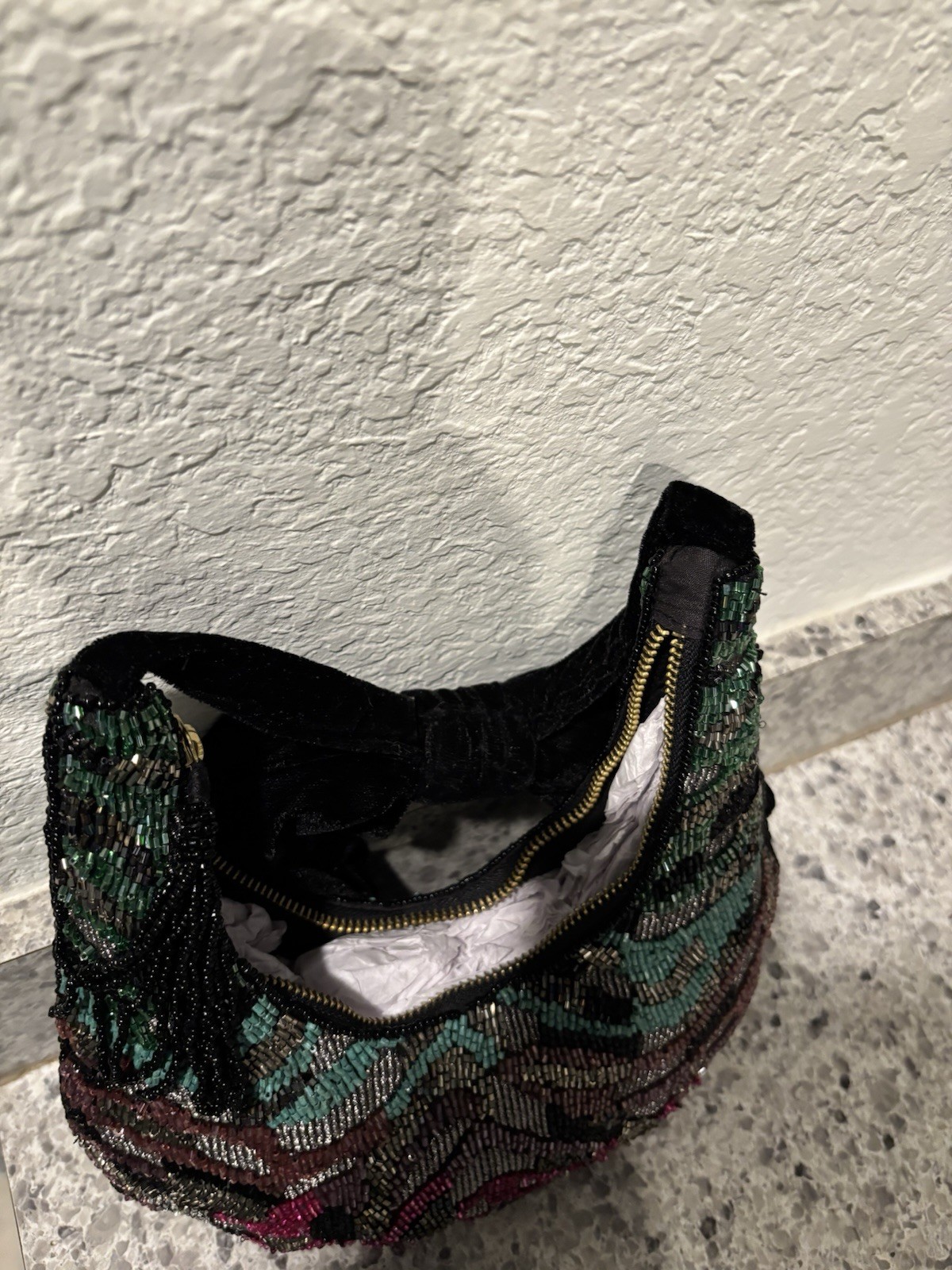 Beaded Shoulder Bag With Bow, Pink, Blue Purple Black ￼
