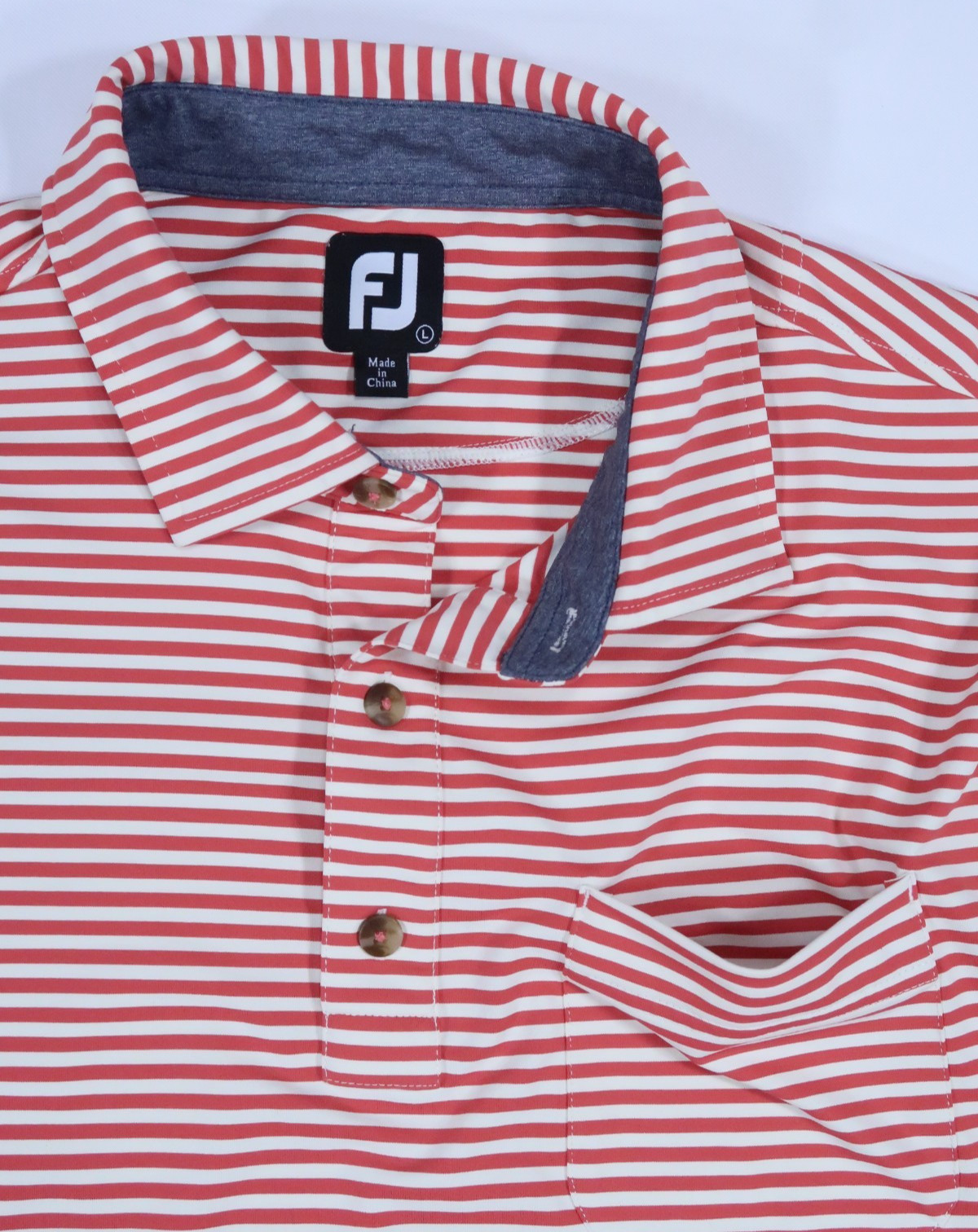 FOOTJOY Golf CHEST POCKET Mens Large lisle prodry polo shirt Stripe Feeder SS