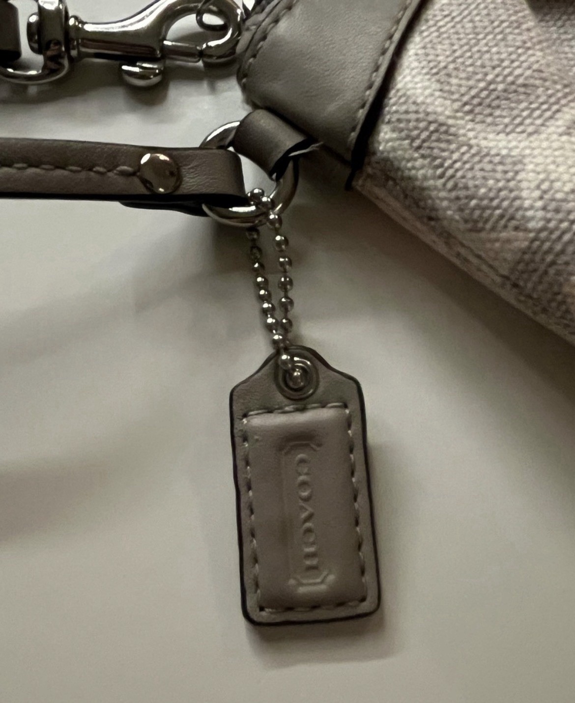 Coach Signature Gray Logo Wristlet Zip Pouch Silver Hardware Wrist Strap