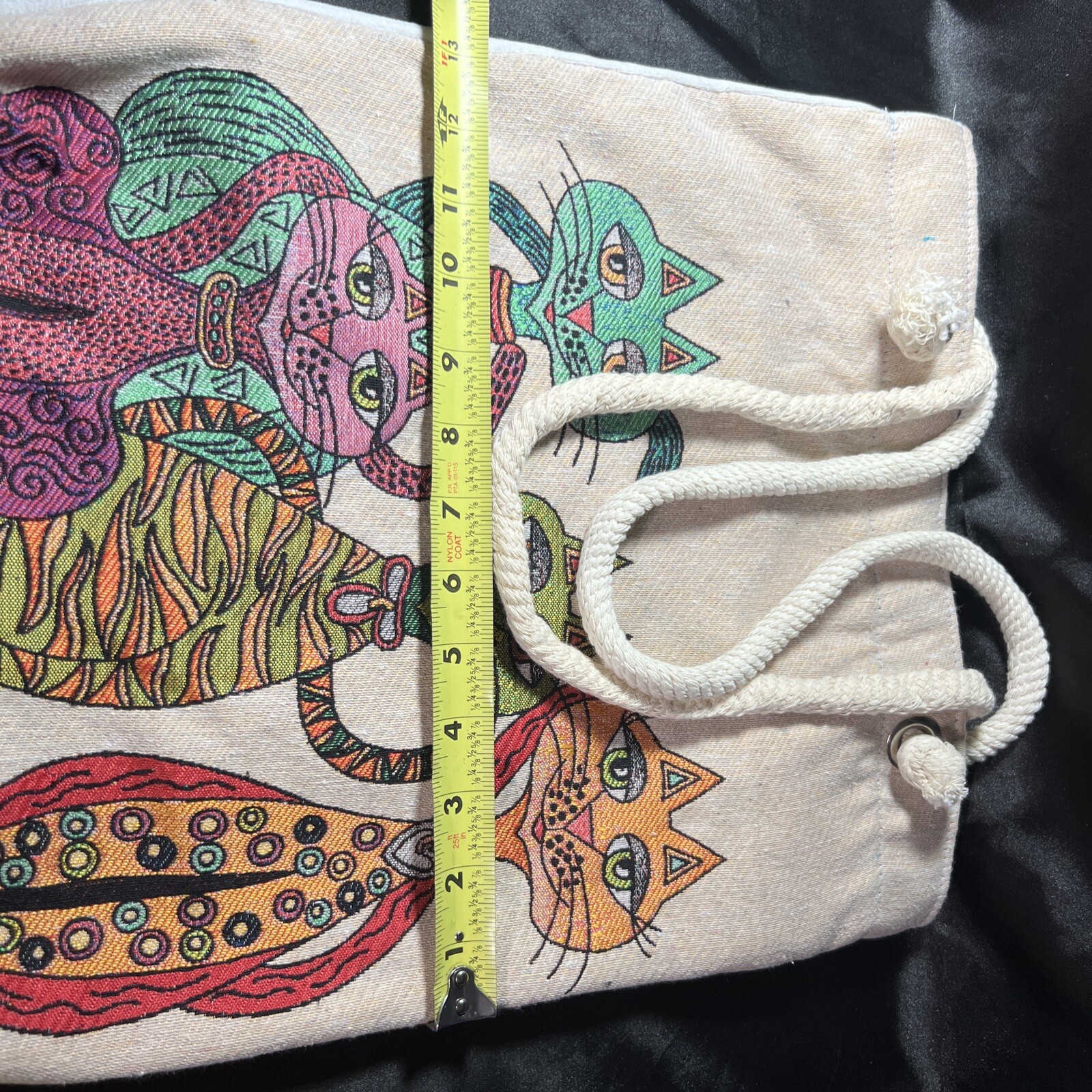 Boho Cat Tapestry Fabric Tote Bag for Women Anatolian Pattern Shoulder Bag