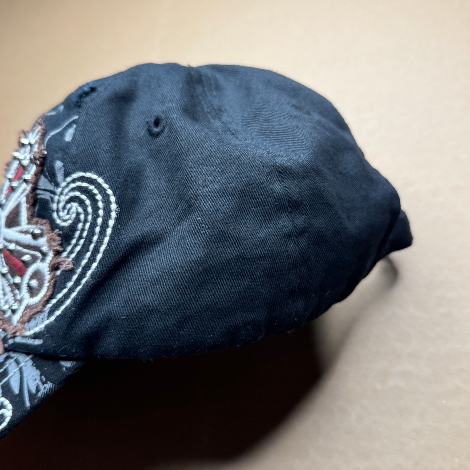 KBETHOS Black Army Cap Adjustable Bead Cross Floral Cotton Cadet Hat Y2K