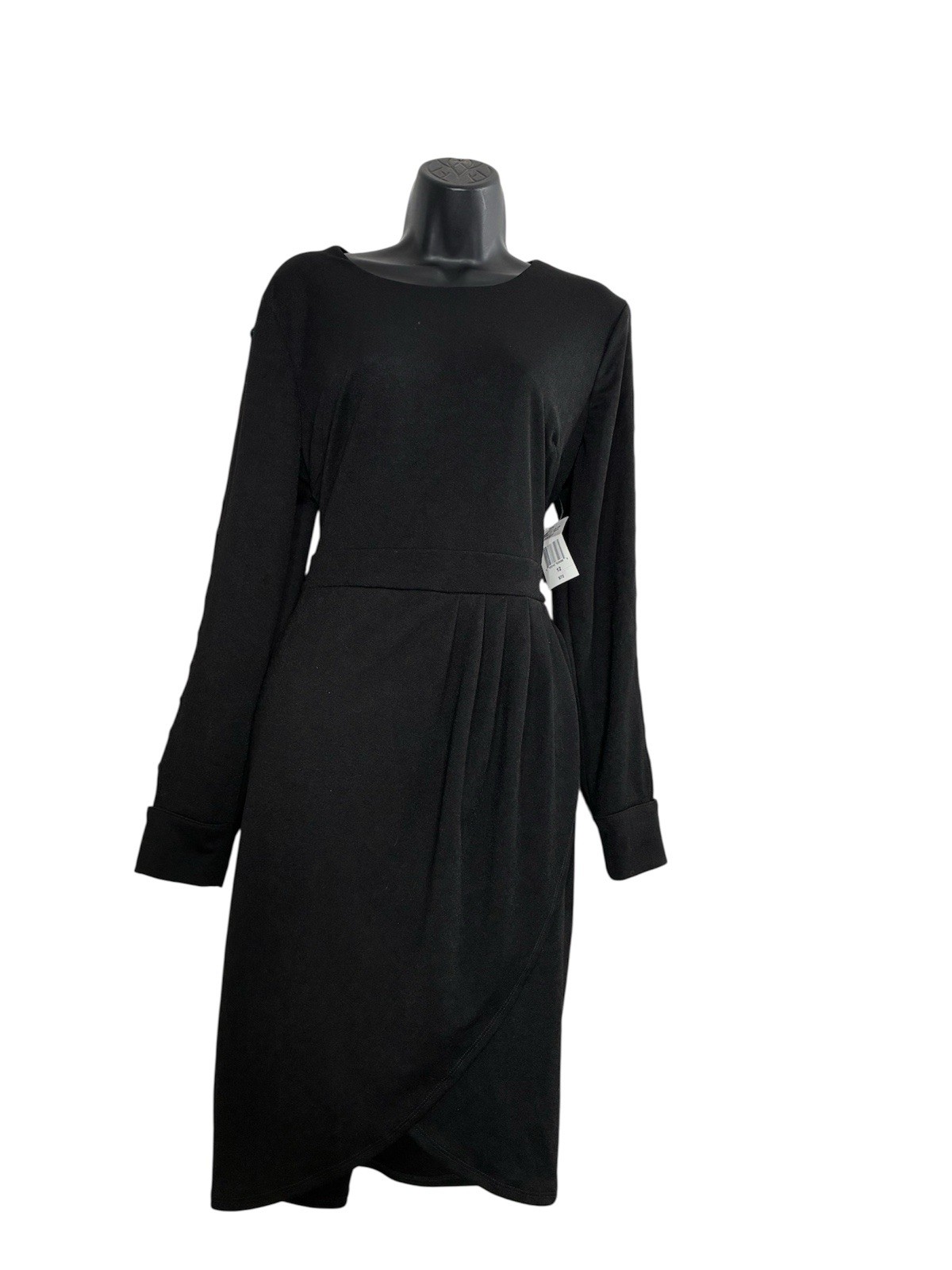 Rebecca B Women’s Basic Black Dress Size 12 NWT Window Pane Sleeve Stretchy