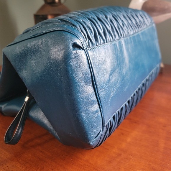 Coach 26257 Madison Phoebe Gathered Twist Teal Leather Shoulder Bag