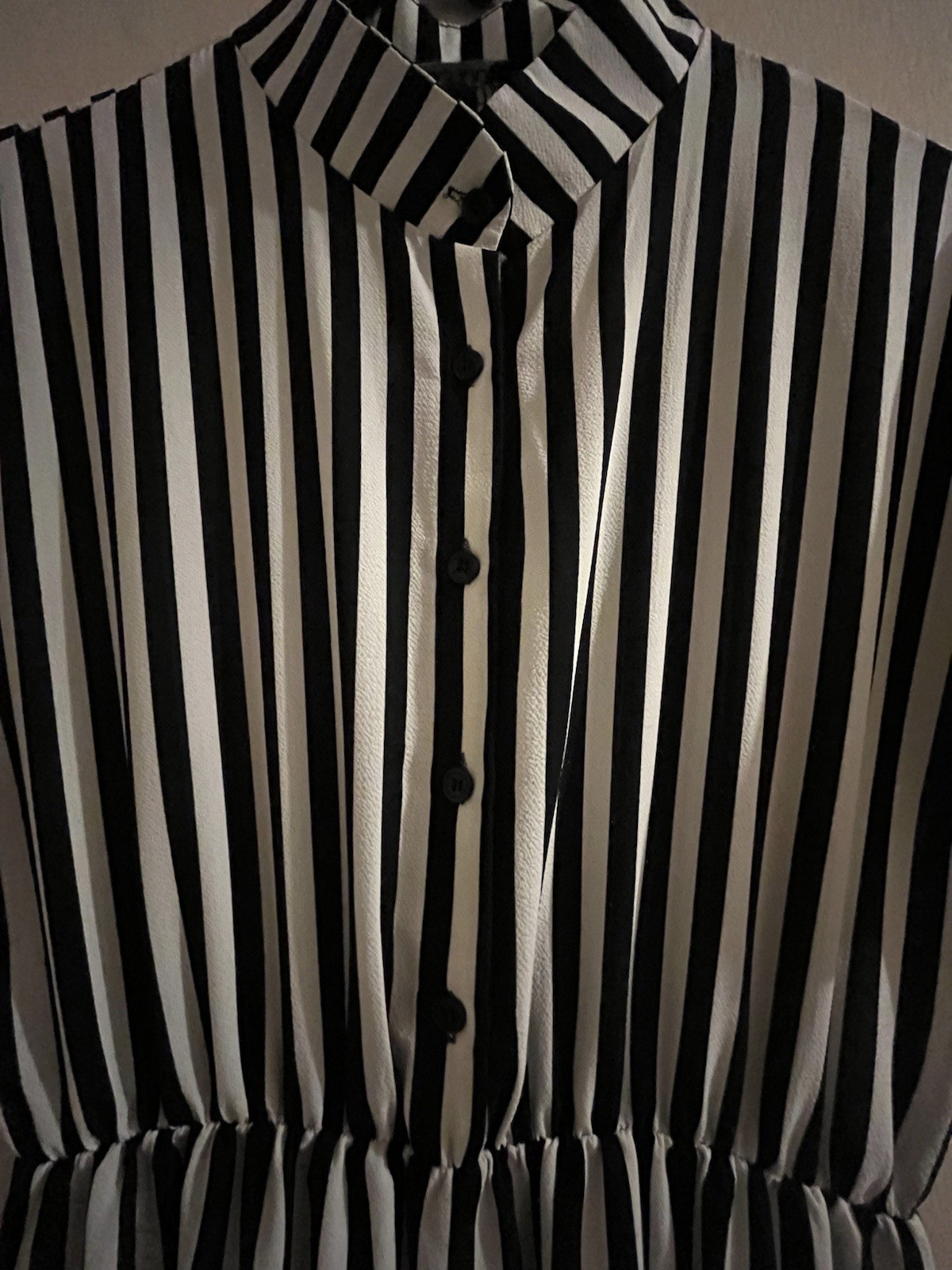 Boohoo Black White Striped Collared Button-Front Midi Shirt Dress Cap Sleeve 8