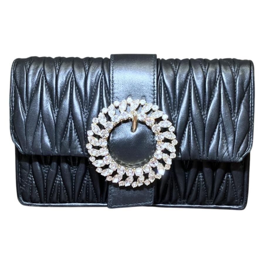Miu Miu Matelasse Brown Leather Crystal Shoulder Bag 5BH095 Womens [0m