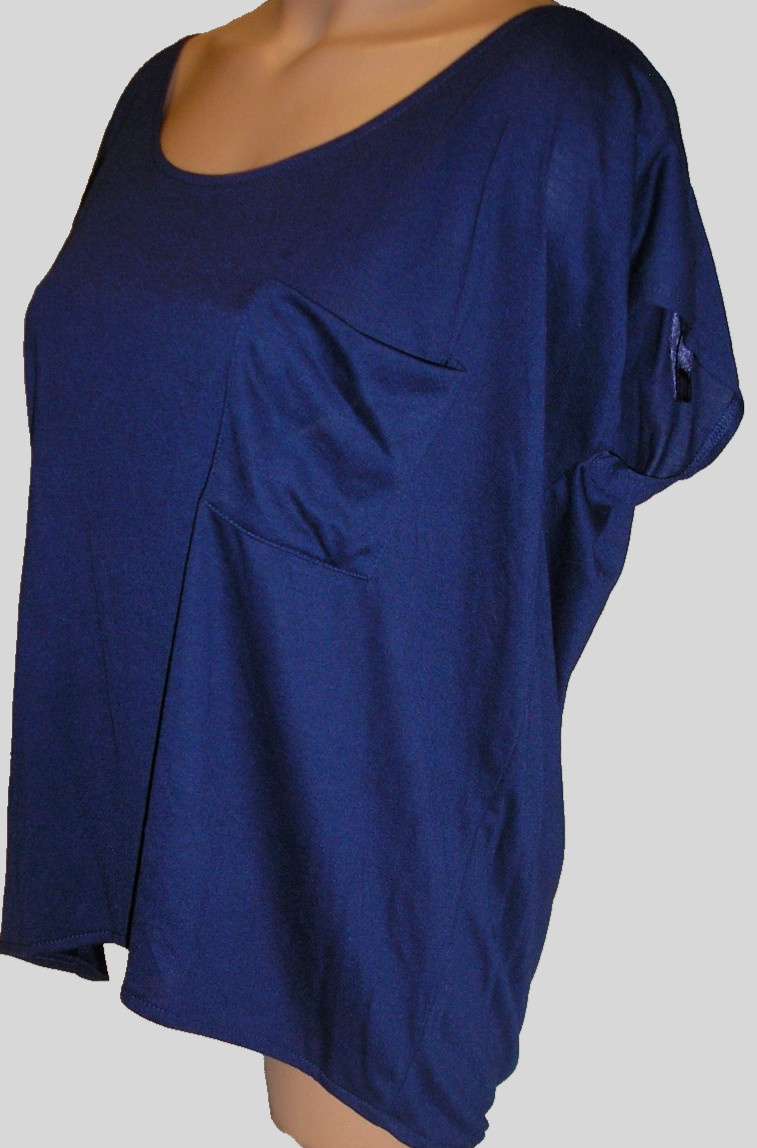 Love By Design Dark Blue Pocket Front Crochet Back Top, Large NEW NWT