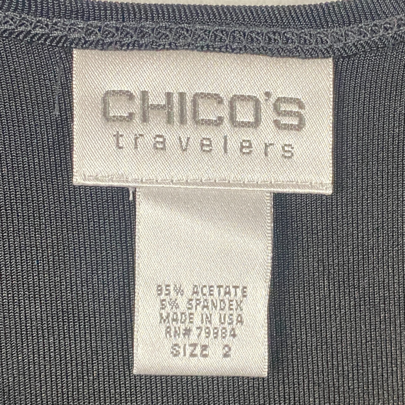 Chicos Travelers Twist Front V Neck Tank Top Size 2 US Large Slinky Knit Black