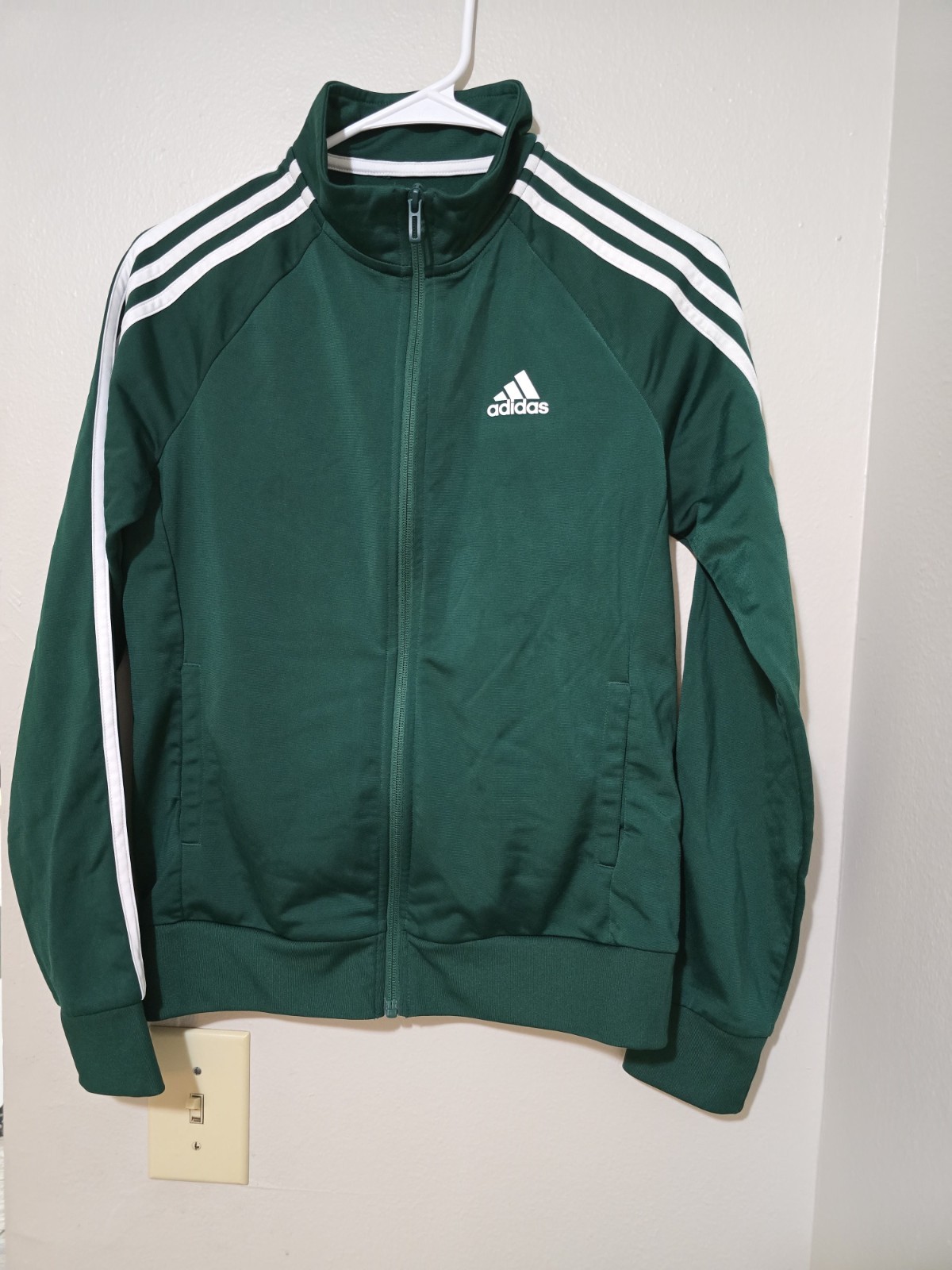 Adidas Essentials 3-Stripes Track Jacket Size S Green White Full Zip IM2821