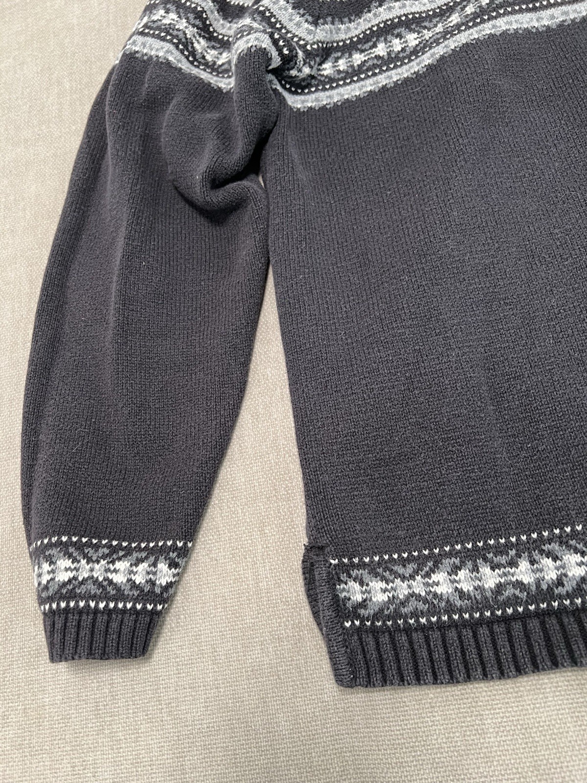 Jeanne Pierre Sweater Nordic Ski Prep Turtleneck 100% Cotton Black Gray Womens M