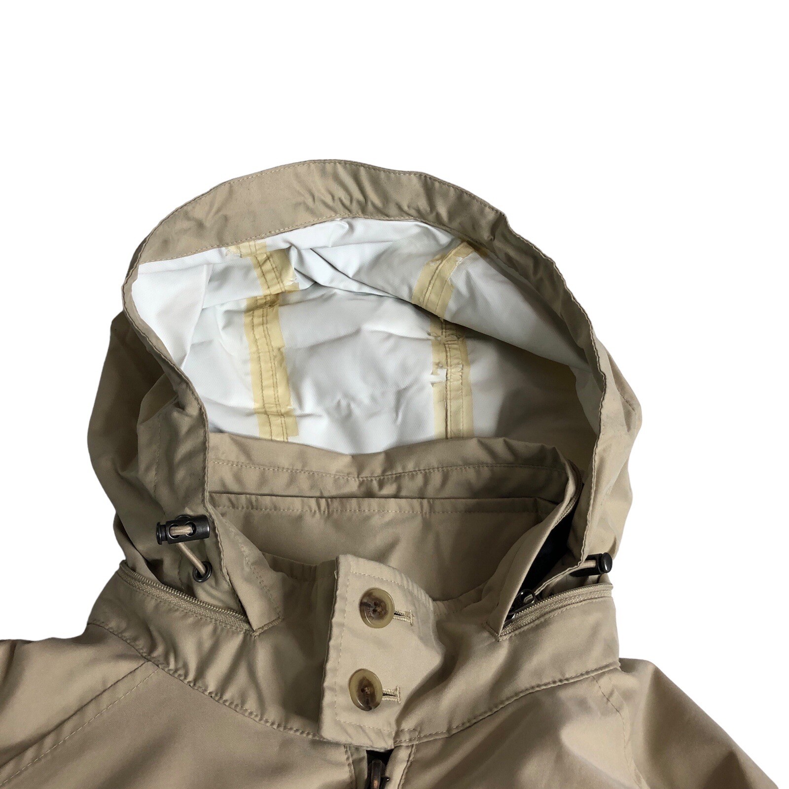 Lands End Bomber Jacket Mens LT Large Tall Tan Khaki Hideaway Hood Utility Chore