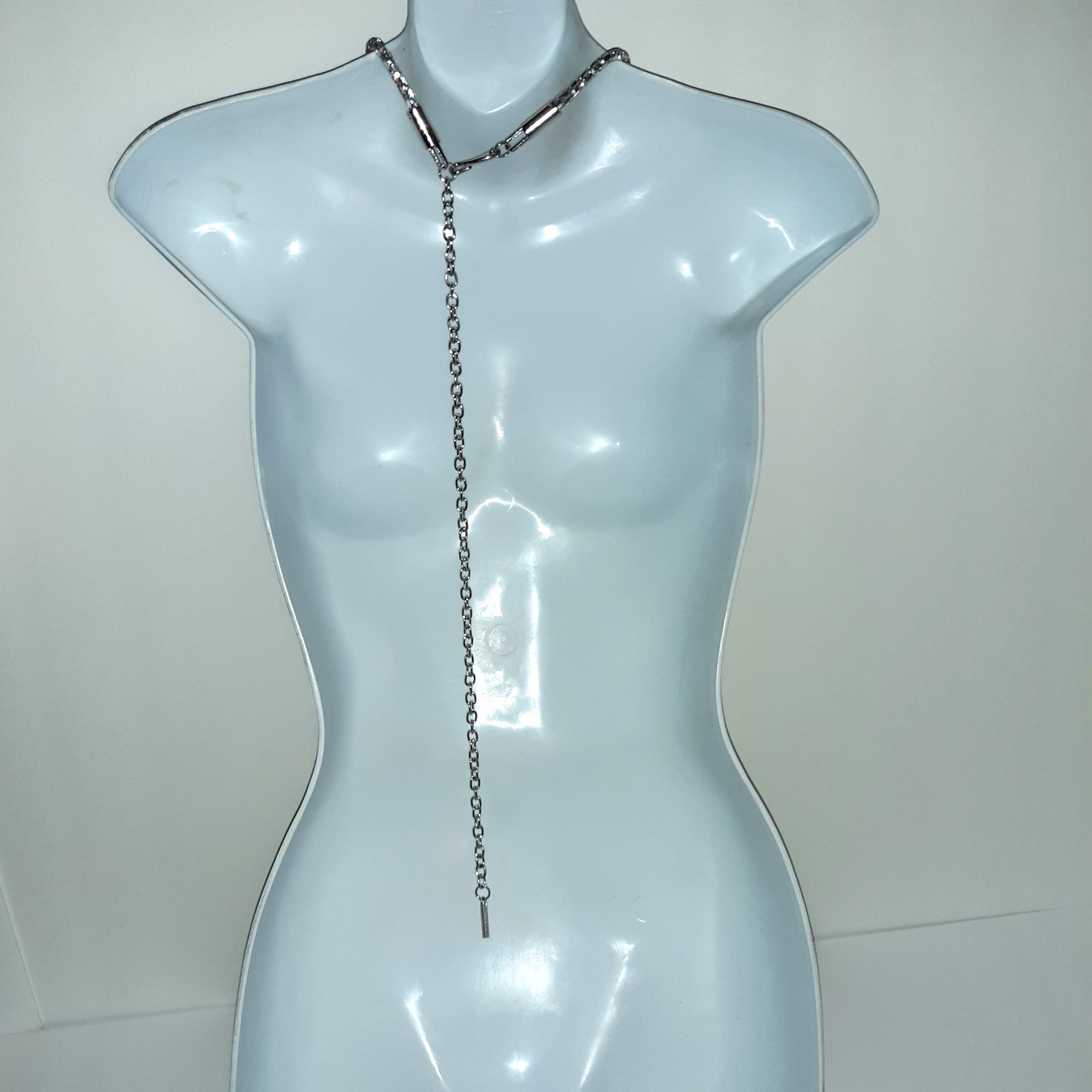 Vtg H By Halston Crystal Belt Sz L W/Bow Adj Clip Chain Clear Stones Slvr Fabric