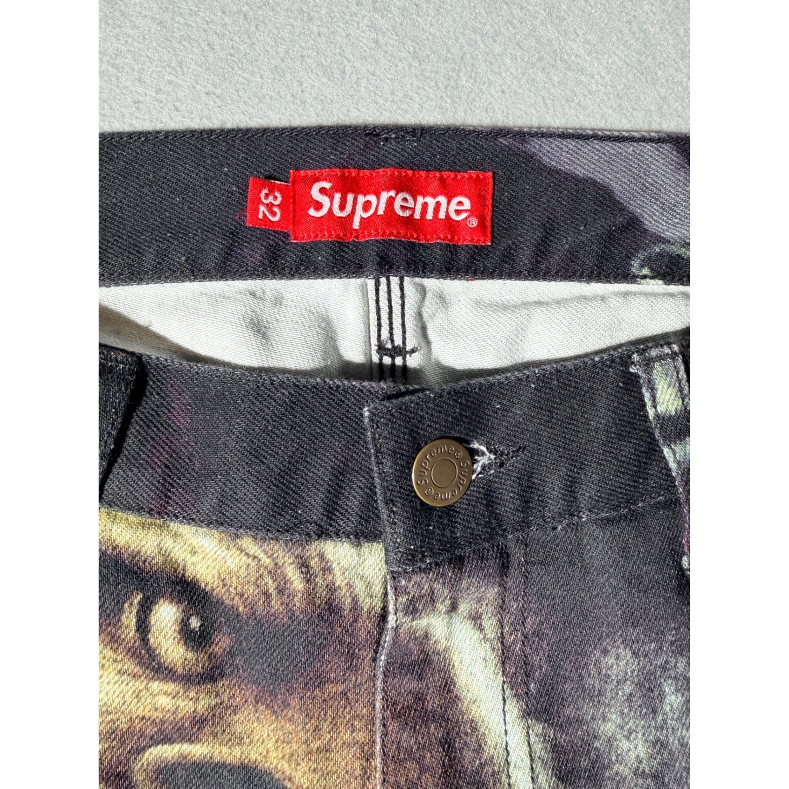 2021 Supreme Eagle Double Knee Painter Pants Mens 32 Black All Over Print
