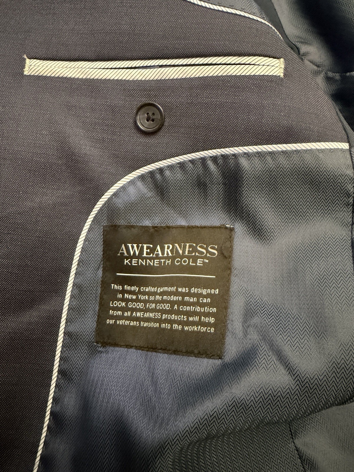 Kenneth Cole Blazer Mens 42R Awareness Wool Blend Blue Wear-Tech