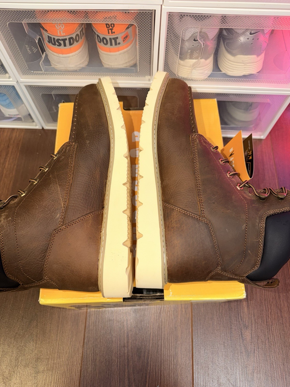 Eurostar Brown Leather Men’s Work Boots Lace Up Rugged Rubber Sole Round Toe 12