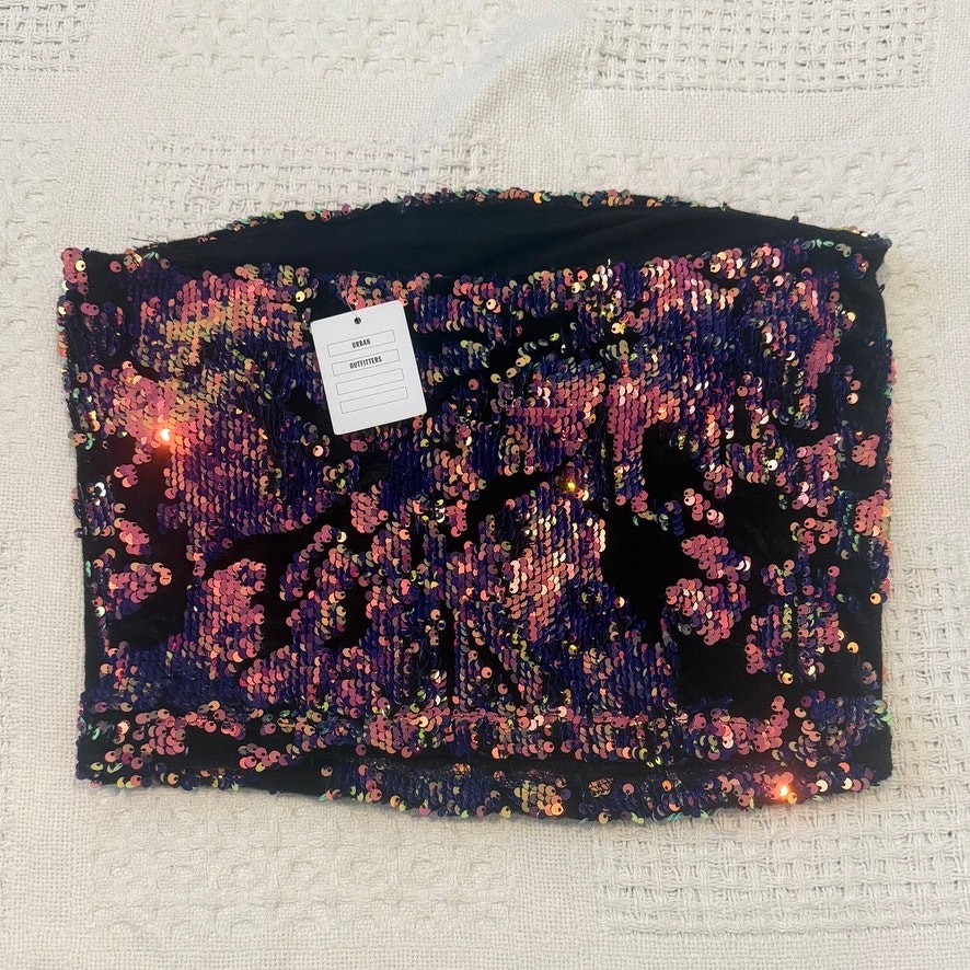 Urban Outfitters medium multicolor sequin velvet tube top TS 3289