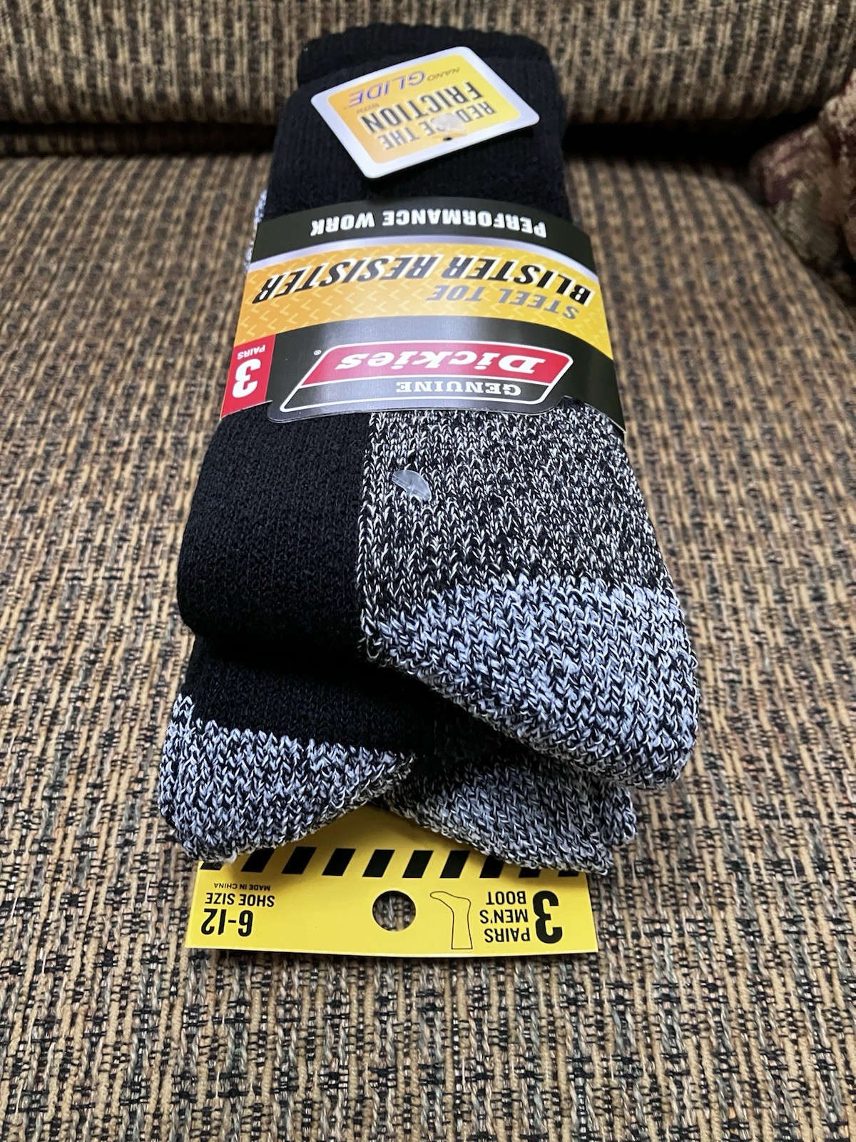 New 3 Pair Dickies Steel Toe Crew Performance Work Socks Nano Glide BLACK Sz6-12