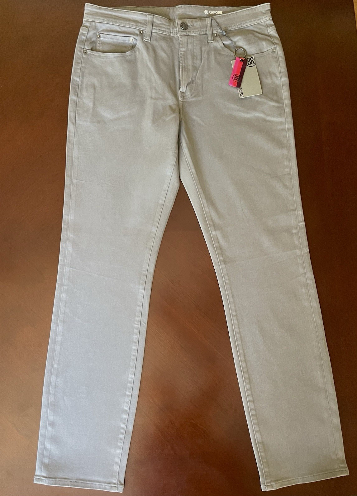 G/FORE Fore Play Men’s Slim Fit Gray Denim Jeans 5-Pocket Logo Mid Rise