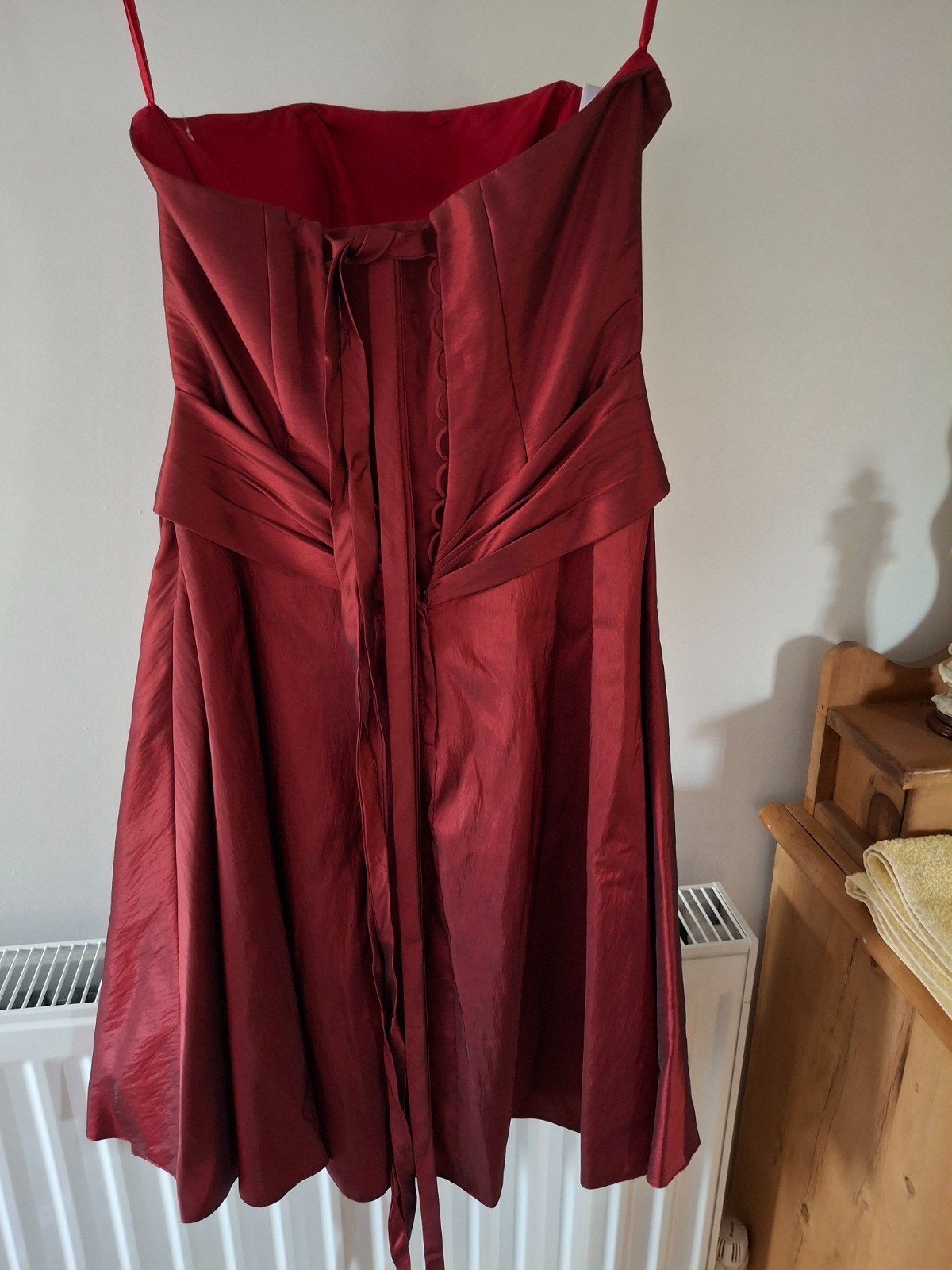 Red prom dress size 14 with lace up back ribbon and front bow
