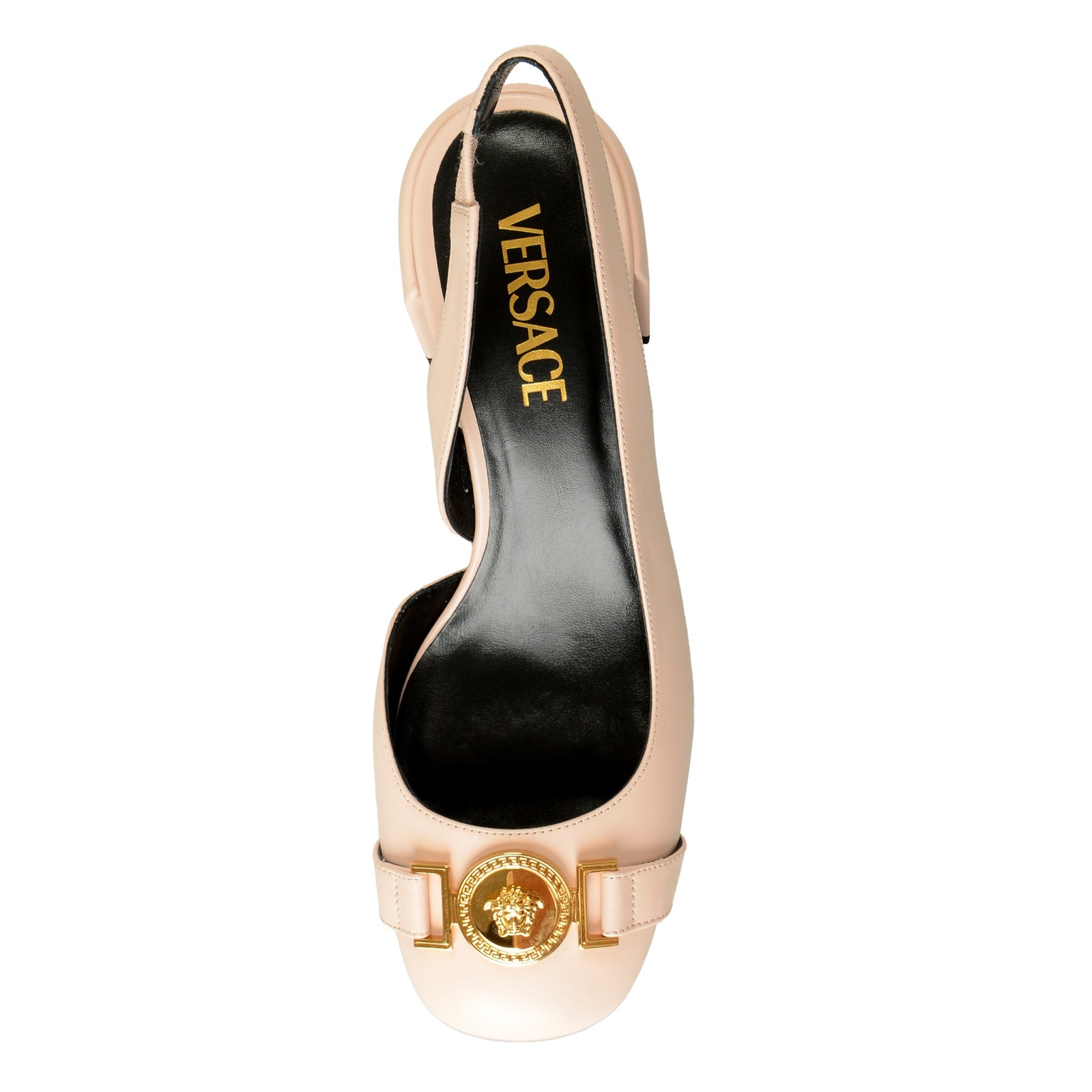 Versace Women’s Soft Pink Leather Heeled Sling Back Sandals Shoes US 10 IT 40