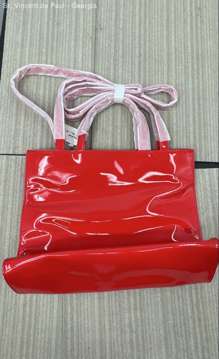 Telfar Medium Shopping Bag Red Patent Vegan Leather Brand New With Tags