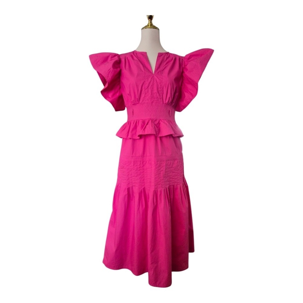 Wishlist Apparel Fuchsia Pink Ruffle Sleeve Peplum Midi Dress Women’s Small NWT
