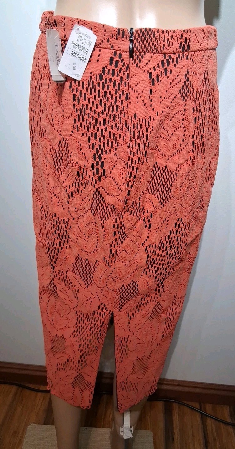 MSGM Orange Faux Leather Laser Cut Midi Length Pencil Skirt Size IT 42 US M NWT