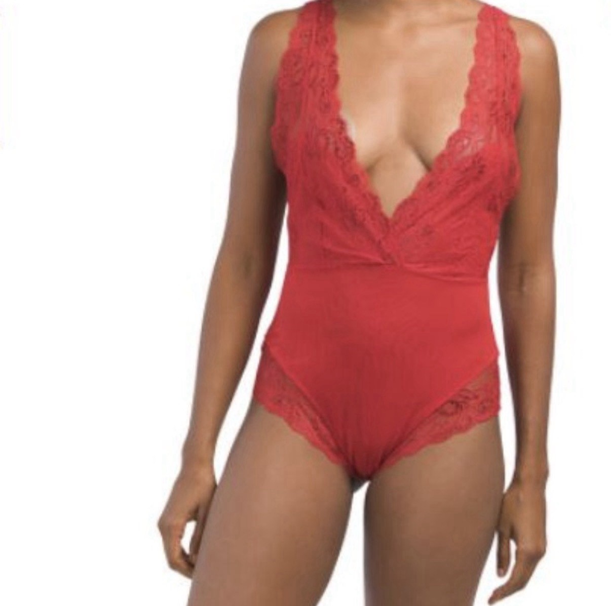 Marilyn Monroe Lacey Red Deep Plunge Intimates BodySuit Size L NEW