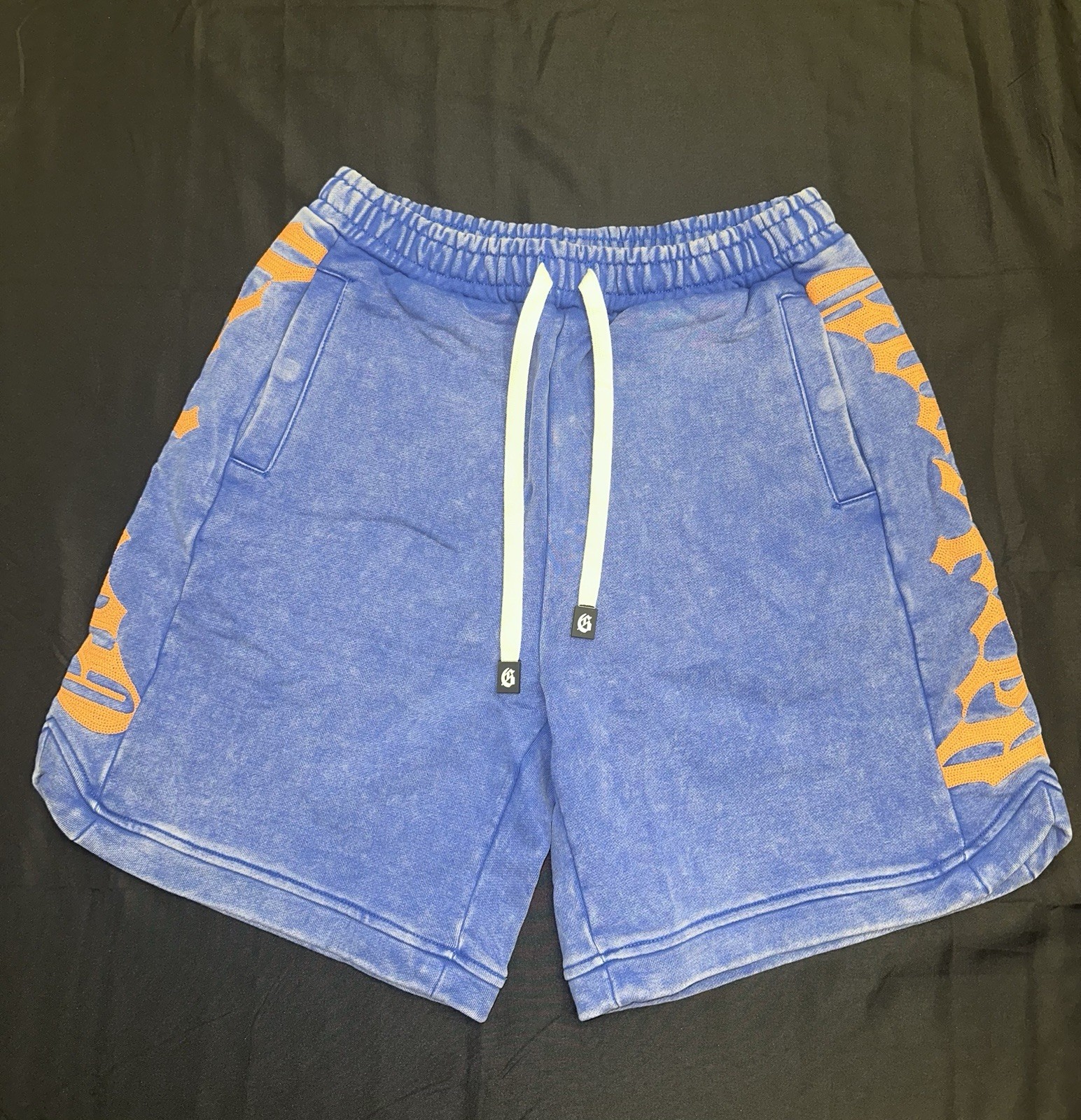 Godspeed Blue and Orange Wash Fleece Cotton Sweat Shorts (Knicks Color way) Med.
