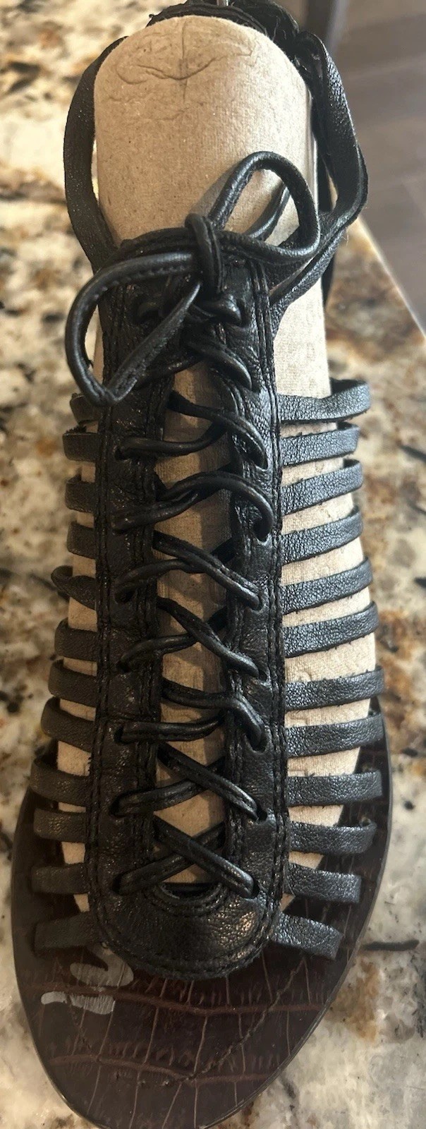 Sam Edelman Divine Black Leather Gladiator Lace Up Wedge Sandals Women’s Size 6M