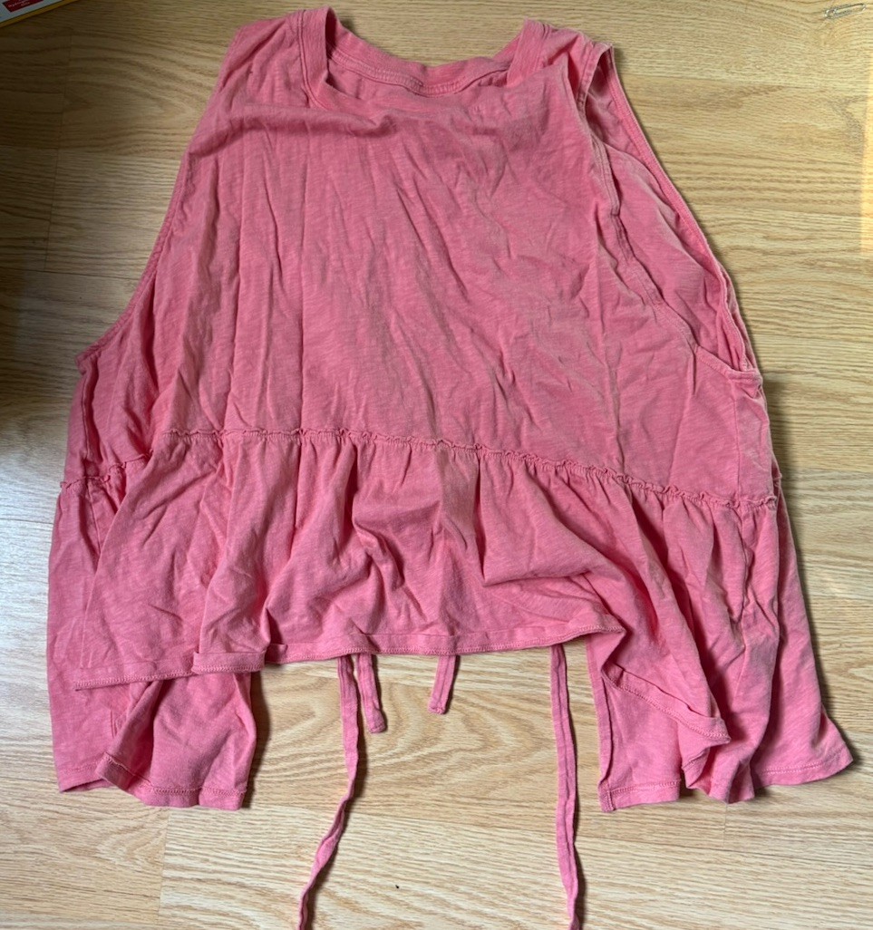 American Eagle Pink Solid Tabk Top XL Square Neck Sleeveless Tie Straps
