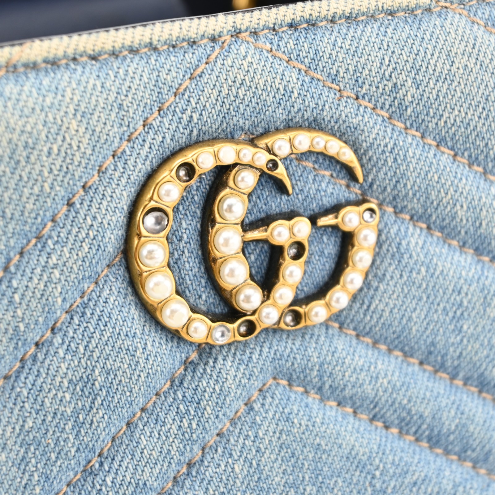 GUCCI 448054 Marmont denim x leather 2Way Hand Bag Shoulder Bag R3909YR805