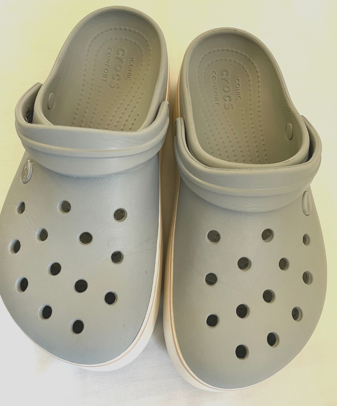 Crocs Crocband Unisex Chunky Gray Rose White Platform Clogs~M-7/W-9~