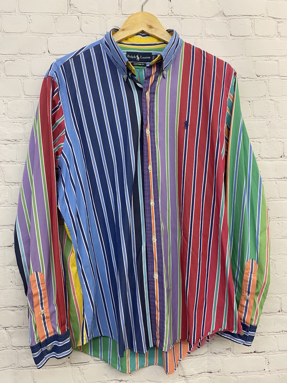 FUNKY Ralph Lauren Custom Fit Large Various Stripe Colorful Dress Shirt