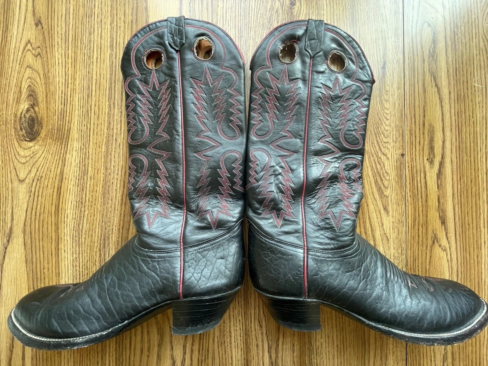 Vintage J. Chisholm Cowboy Boots 10D Black Leather