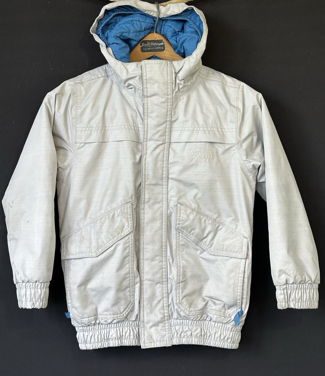 North Face Dryvent Jacket Hooded Gray Outdoor School Sports Boy’s Small 7/8