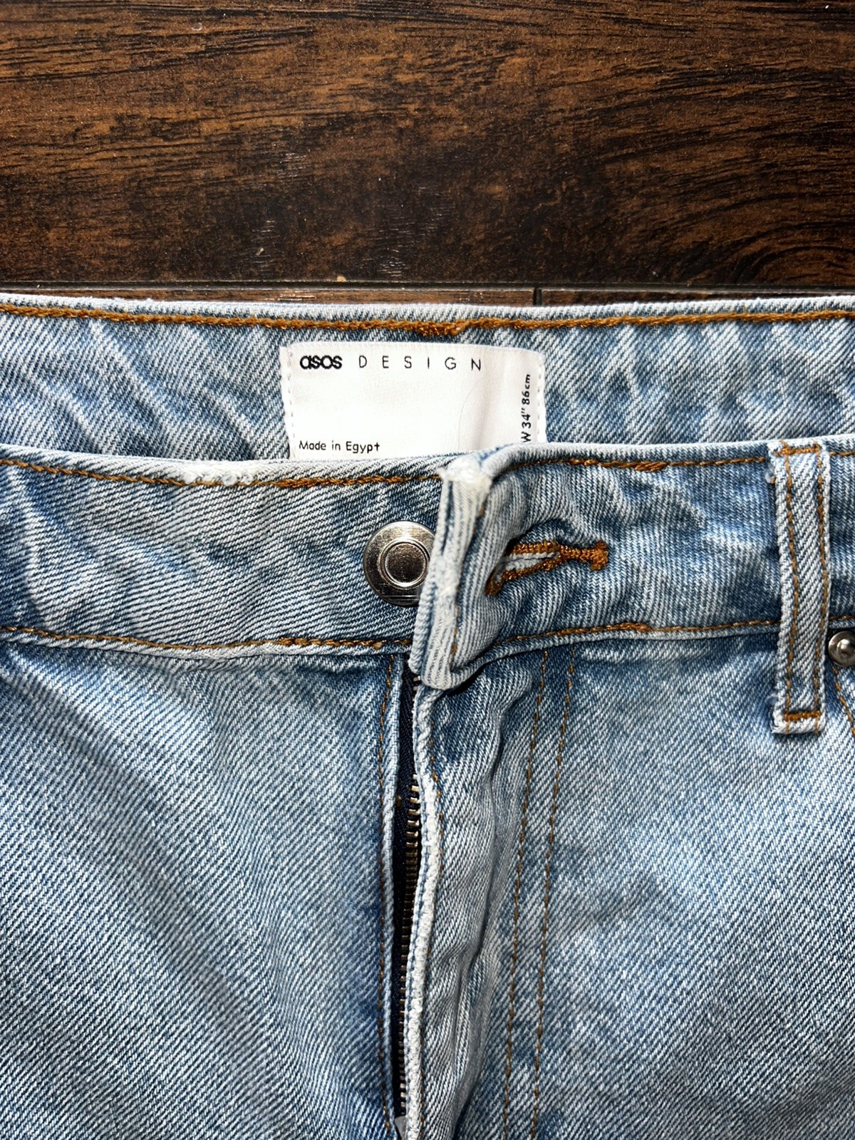 ASOS DESIGN Classic Rigid Denim Shorts in Light Stone Blue Wash Men Size W 34