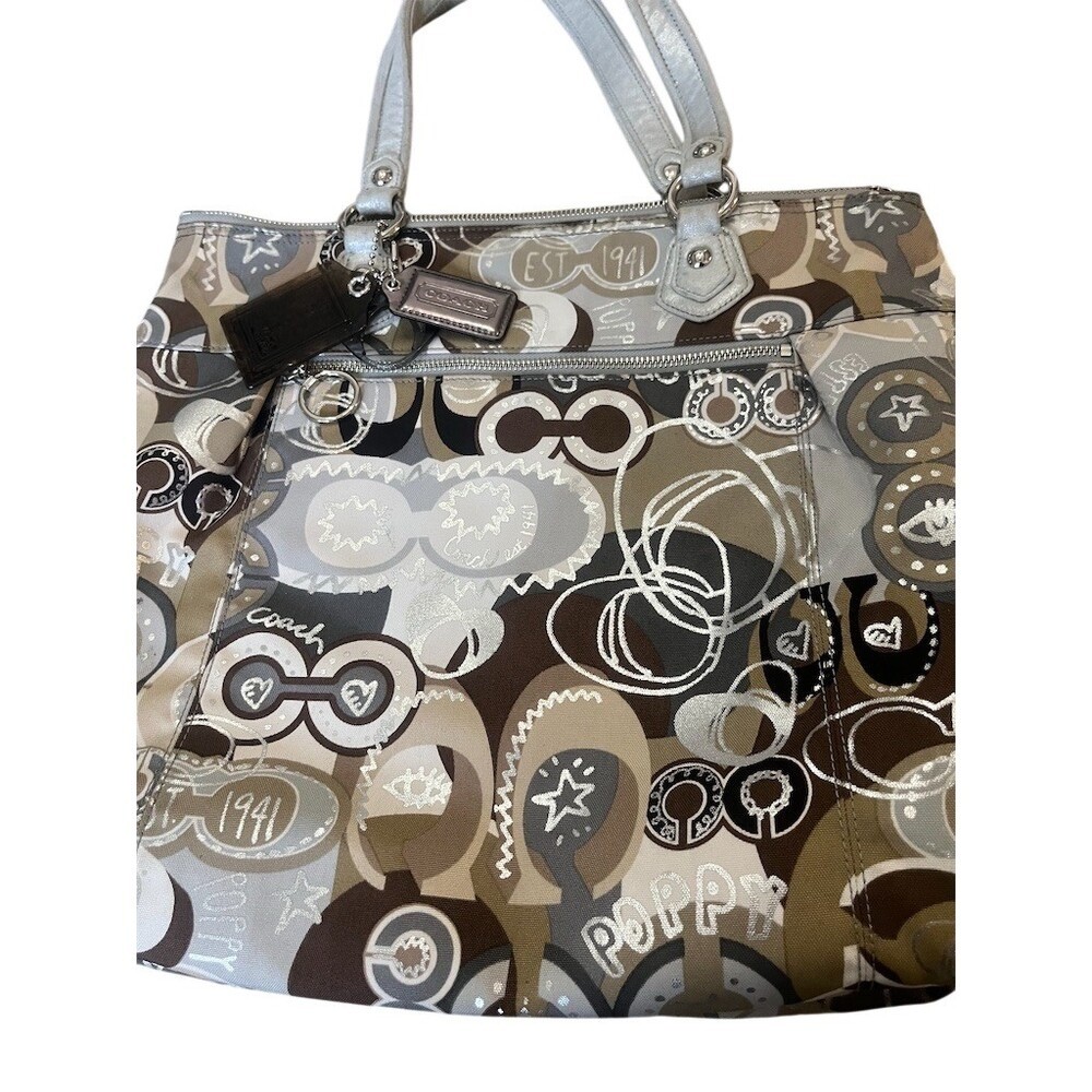 Coach Poppy Graffiti Glam Tote Shoulder Bag Multicolor Large Zip Top Charm
