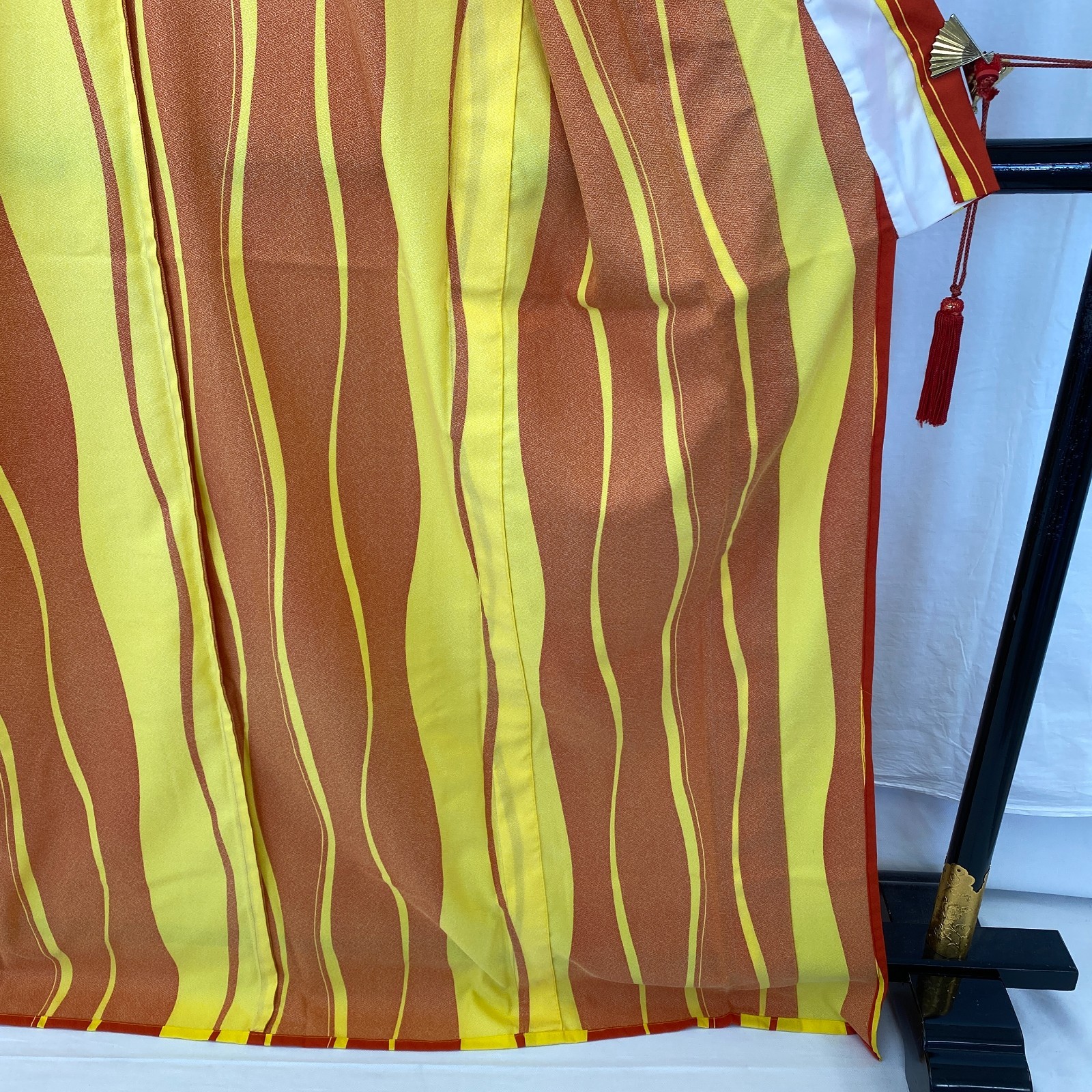 Japanese Vintage Kimono Polyester Yellow No Lining Traditional Length 66 in