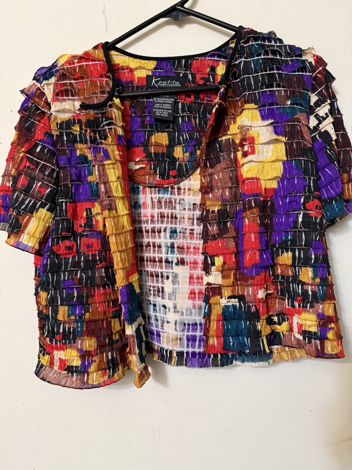 K PETITE COLECTION S /SLEEVE SHRUG BOHO MOD COLORFUL LIGHT WEIGHT WORK TRAVEL 10