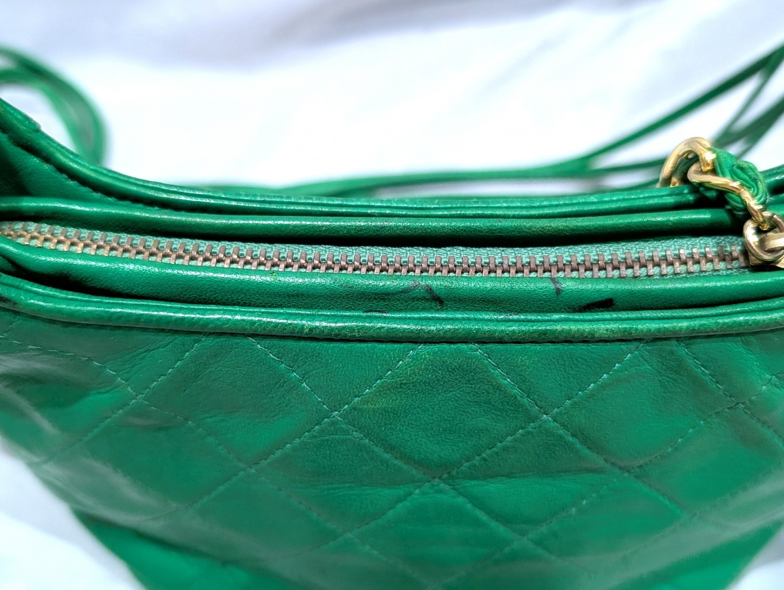 CHANEL CC Logo Fringe Charm Mini Shoulder Bag Lamb Leather Green VTG JPN