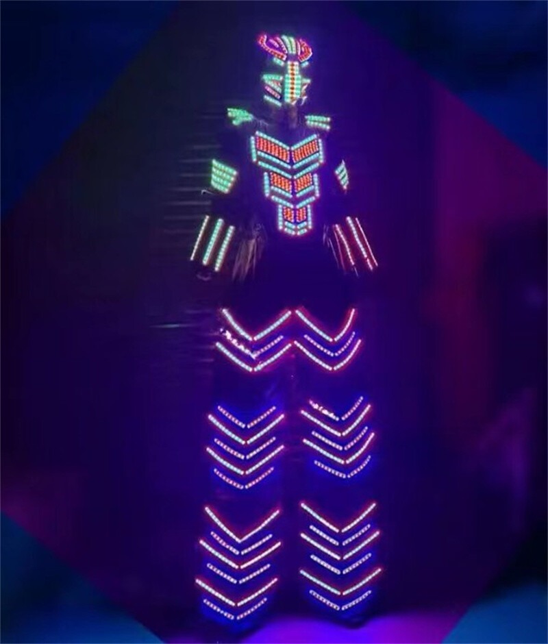 LED Robot Custome Suit Club Party Show Glow Night Lights Ouifit With LED Helmet