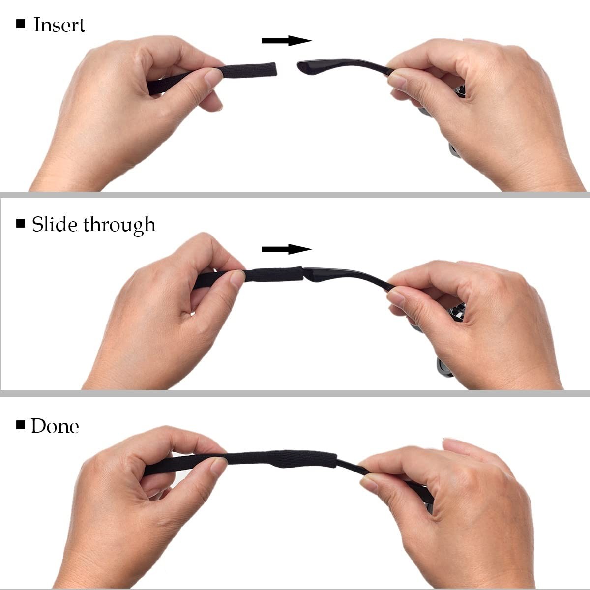 HALF CRESCEN Glasses Strap (2 PCS) Sports 11.8 INCH, 2 Pack（black, Grey）
