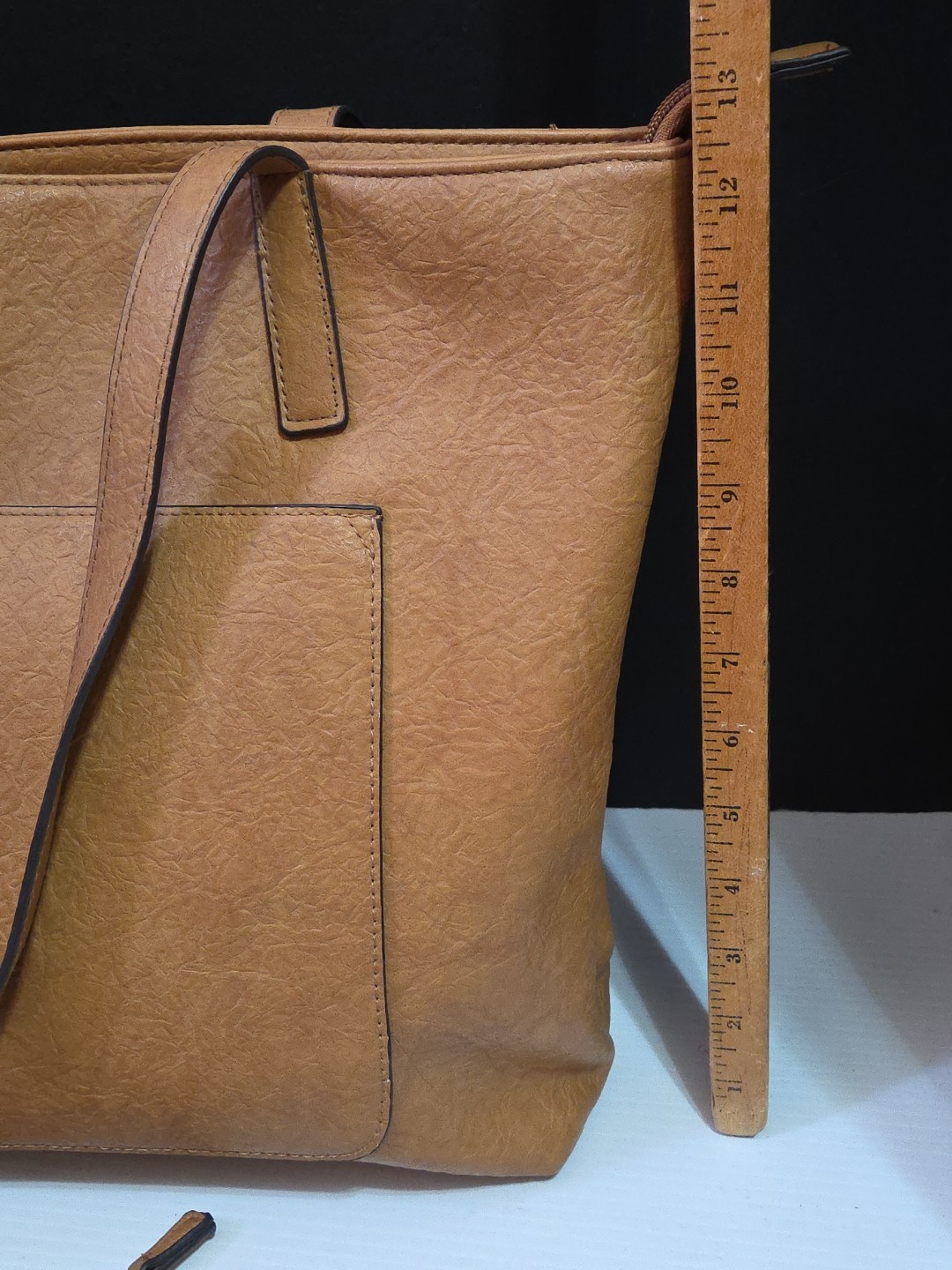 Womens Brown Vinyl Tote Shoulder Stylish Everyday Purse Bag & Cosmetic Bag 17×13