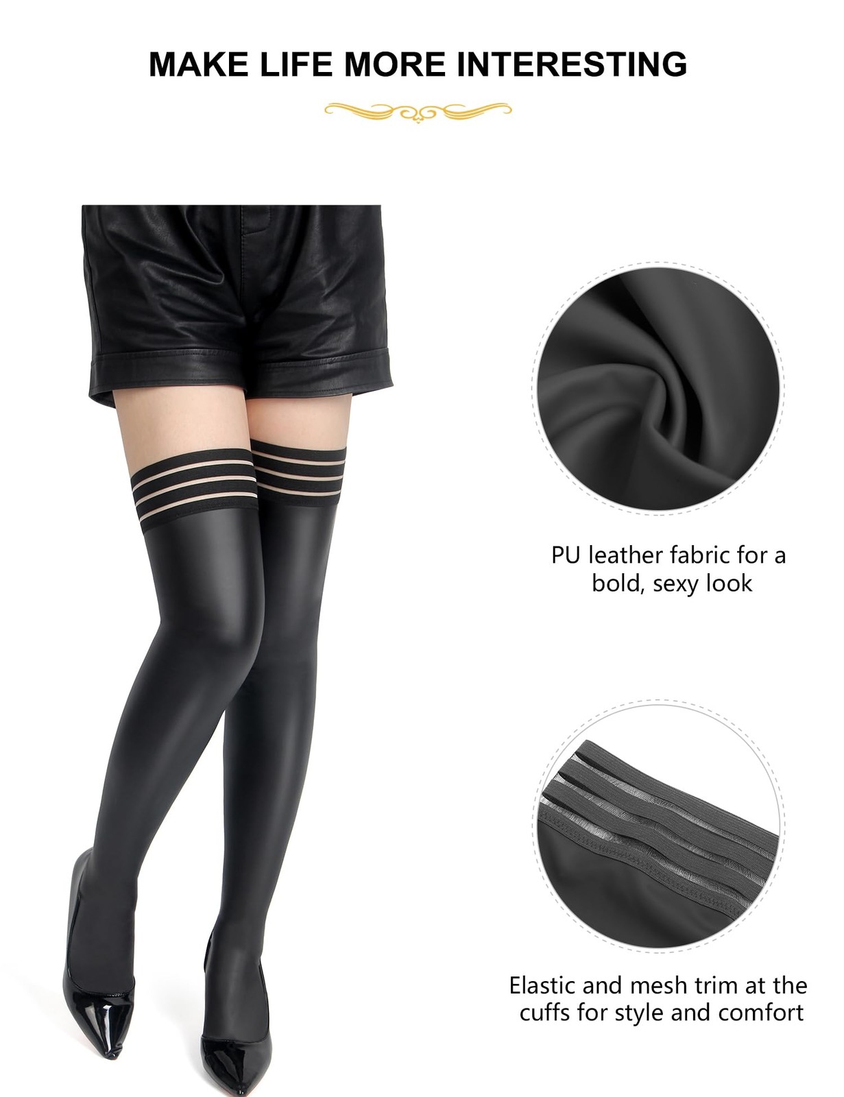 sunshinelady PU Leather Thigh High Stockings 3X-Large-5X-Large Plus, Black