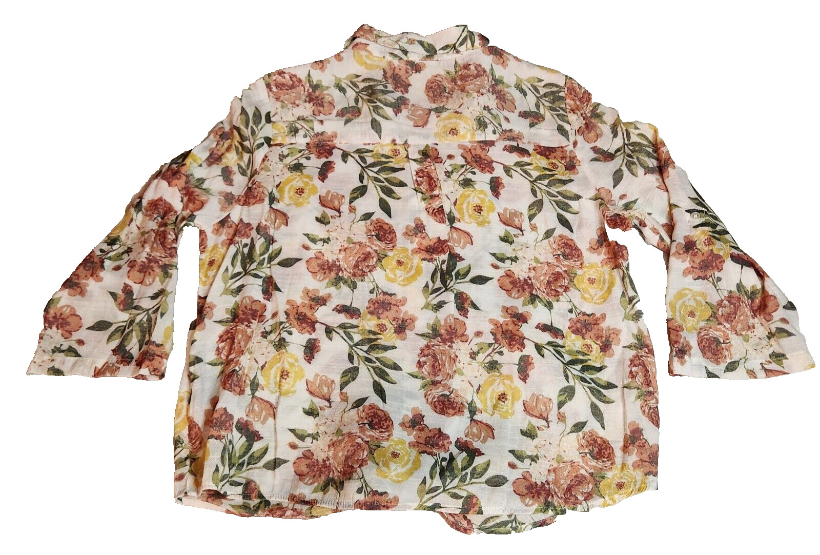 Harve Benard Womens Blouse Sz L Floral Button-Up Tie-Front 3/4 Sleeve Collared