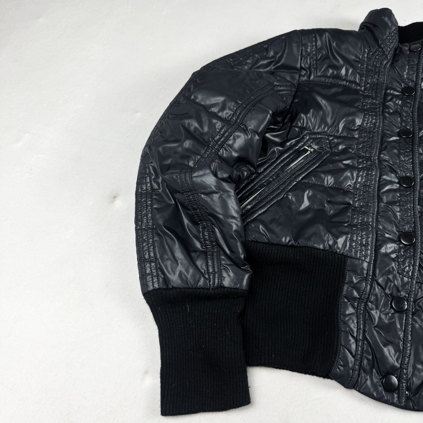 Womens Vintage Black Cropped Puffer Jacket Quilted Bubble Coat Y2K Streetwear