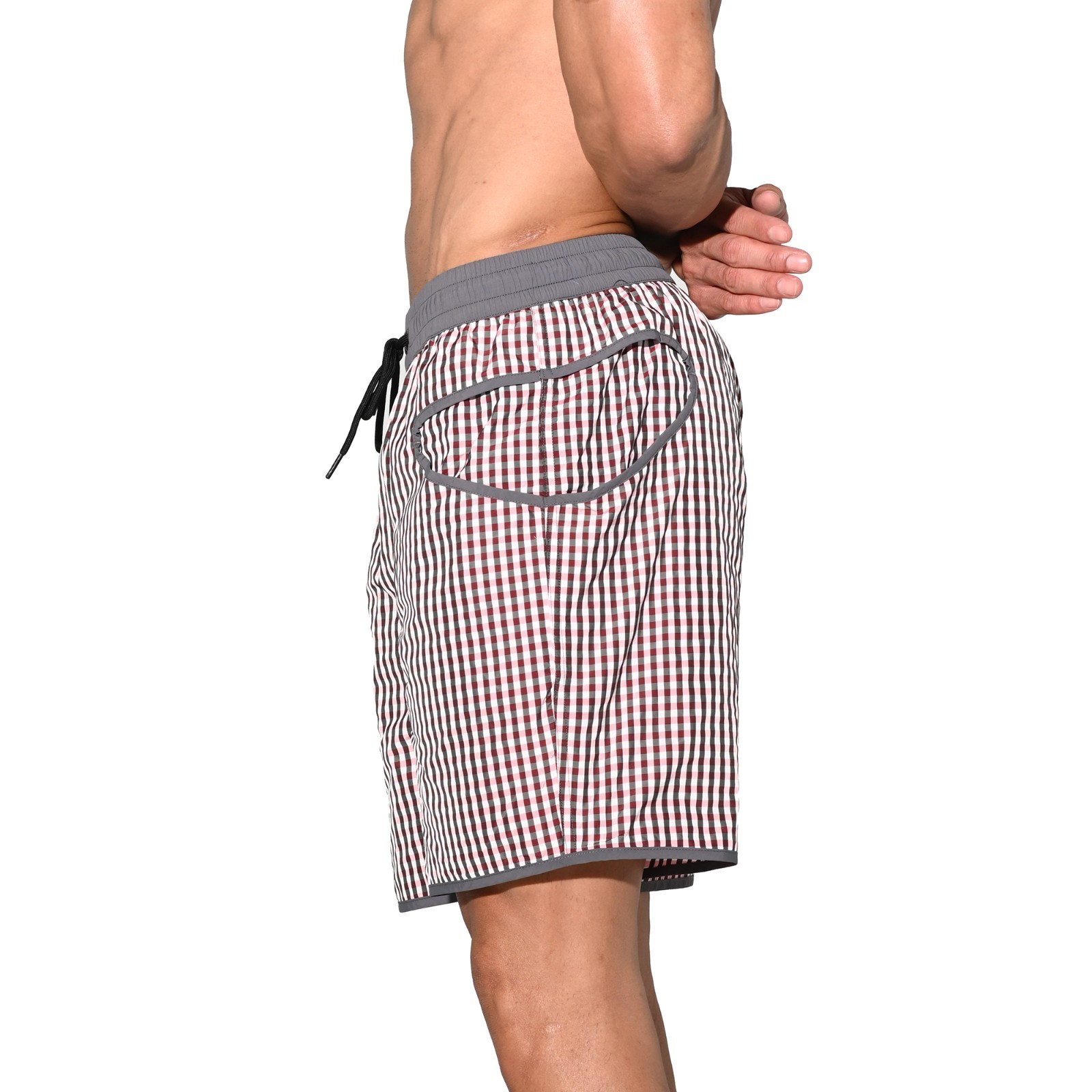 Men’s Lightweight Pocket Board Shorts Fast Dry Surf Lining Swimwear Plaid B4570